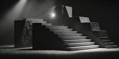 Mysterious Stone Stairs with Abstract Light Steps in the Dark photo