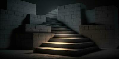 Mysterious Stone Stairs with Abstract Light Steps in the Dark photo