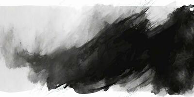 Abstract Black Watercolor Texture with Chaotic Brush Strokes on White Paper Background photo