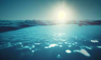 brillante azul agua superficie con luz de sol reflexiones en nadando piscina foto
