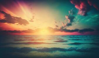 Ethereal Sunset Sky and Ocean Background for a Dreamy Atmosphere photo