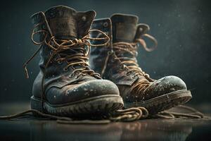 Vintage Style Work Boots in the Rain photo