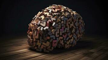 Wooden Puzzle Blocks Forming a Realistic Brain Shape for Logical Thinking photo