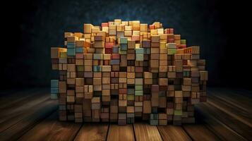 Wooden Puzzle Blocks Forming a Brain Shape for Logical Thinking Concept photo