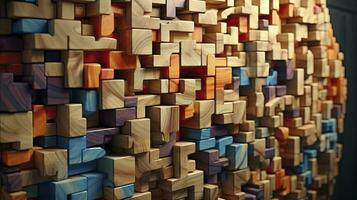 Wooden Puzzle Blocks Brain Shape for Logical Thinking Generative AI photo