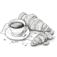 Minimalist Breakfast with Croissant and Coffee in OneLine Style photo