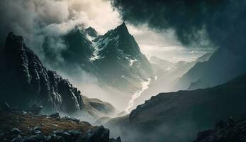 Majestic Mountain Landscape with Fog and Clouds photo