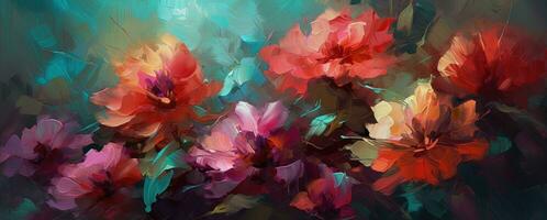 Impressionist Landscape Painting with Brightly Colored Flowers photo