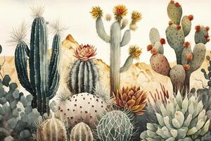 Watercolor Cactus Garden with Desert Tones photo