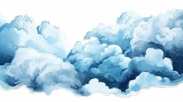 Blue Clouds Illustration with Watercolor Gradient Background photo