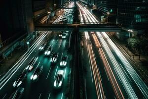 Aerial View of Cars Speeding Through City Streets photo