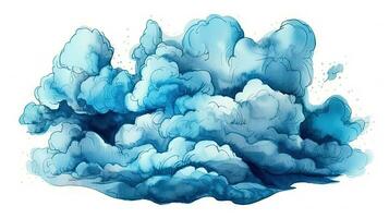 Blue Clouds Illustration on Watercolor Gradient Background photo