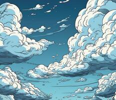 Whimsical Cartoon Comic Background with Blue Sky photo