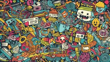 Colorful HandDrawn Doodles School Background photo