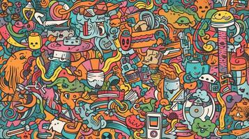 Colorful HandDrawn Doodles School Background photo