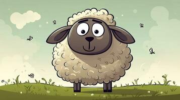 Adorable Cartoon Sheep Grazing in a Green Field photo