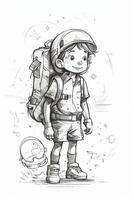 Adventurous Cartoon Kid Space Explorer Sketch Art for Creative Inspiration photo