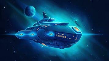 Cartoon Spaceship Soaring Through Blue Skies photo