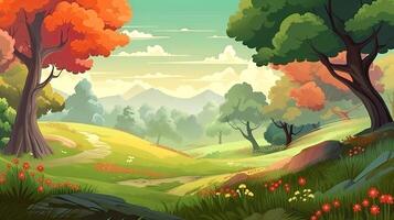 Enchanting Forest Meadow Cartoon Scene for Children photo