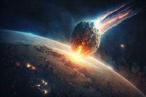 cósmico catástrofe cometa choques dentro tierra Perfecto para Ciencias ficción libro cubre generativo ai foto