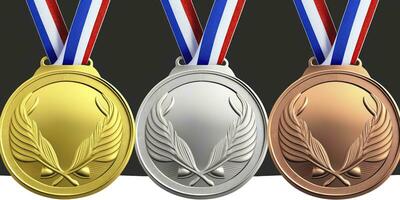 Champions Glory Golden Medal with Ribbon in Gold Silver and Bronze photo