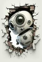 Curious Robot Peeking Through Hole in Wall photo