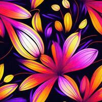 Glowing Neon Flowers in a Beautiful Repeating Pattern photo