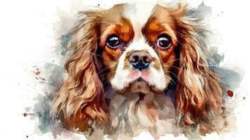 Regal Cavalier Monarch Dog in Watercolor on White Background photo