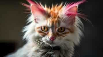 Humorous Portrait of a Colorful Cat with a Punk Mohawk photo