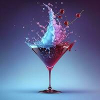 Refreshing Cherry Martini Cocktail Splash on Blue Background photo