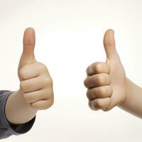 Childs Hand Showing Approval and Disapproval Gestures on White Background photo