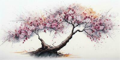 Delicate Cherry Blossom Watercolor Painting photo