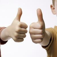 Childs Hand Showing Approval and Disapproval Gestures on White Background photo