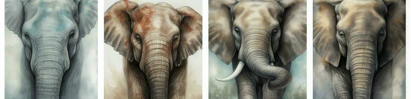 Emotional Watercolor Illustration Set of Majestic Elephants for Children photo