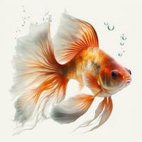 Golden Fish Swimming in Chinese Painting Style on White Background photo