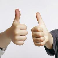 Childs Hand Showing Approval and Disapproval Gestures on White Background photo