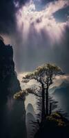 Enchanted Cherry Blossom Tree atop Zhangjiajie Mossy Peaks photo