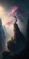 Enchanted Cherry Blossom Tree atop Zhangjiajie Mossy Peaks photo