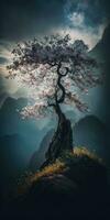 Enchanted Cherry Blossom Tree atop Zhangjiajie Mossy Peaks photo