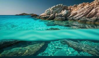 Emerald Coast Sardinia CloseUp of Natural Texture in Transparent Turquoise Sea Water photo