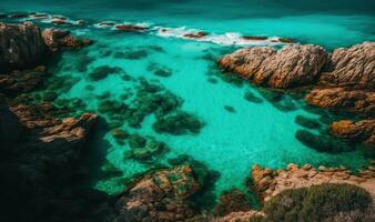 Emerald Coast Sardinia CloseUp of Natural Texture in Transparent Turquoise Sea Water photo