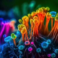 Neon Candida Auris Fungus CloseUp Under Microscope photo