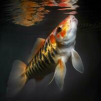 Solitude of a Koi Fish in Black Background photo