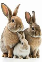 Adorable Rabbit Family Up Close on White Background photo