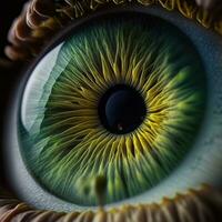 Mesmerizing CloseUp of Green and Hazel Eye Iris with Long Eyelashes photo