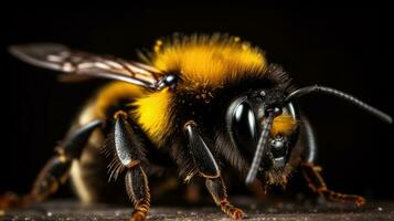 trastabillar abeja coleccionar polen desde amarillo flor en de cerca foto