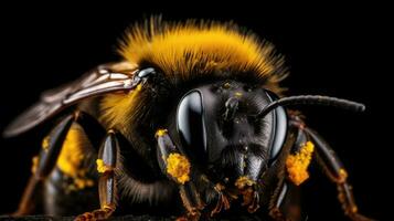 Bumble Bee Collecting Pollen from Yellow Flower in Closeup photo