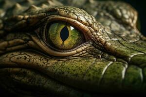 Mesmerizing CloseUp of a Green Crocodile Eye with Vertical Pupil photo