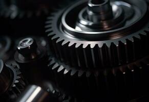 Mechanical Abstraction CloseUp of Gears and Gear Shaft in Dark and Light Gray photo