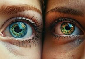 Vibrant CloseUp of Realistic Blue and Emerald Eyes photo